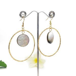 Hoop circle dangle abalone shell earrings